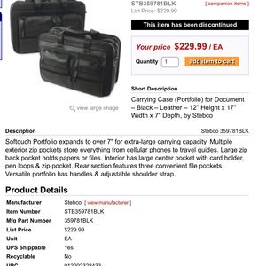 Stebco 35978 Briefcase, Laptop, Portfolio Black Leather Shoulder Strap bag